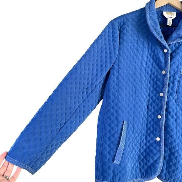 Talbots Vintage 90s Blue Quilted Jacket Corduroy Trim Snap Button Front, Sz LP - Picture 6 of 10
